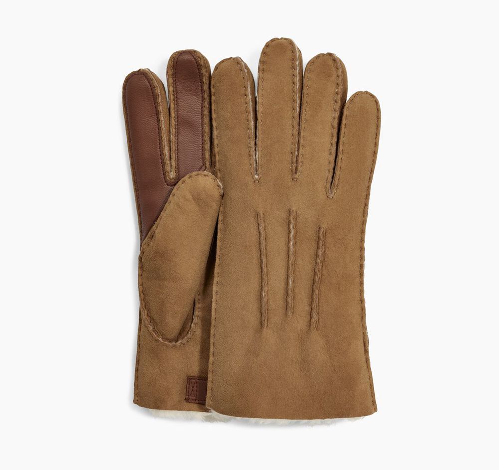 Ugg Contrast Sheepskin Tech - Mens Gloves - Brown - NZ (3926PNSBT)